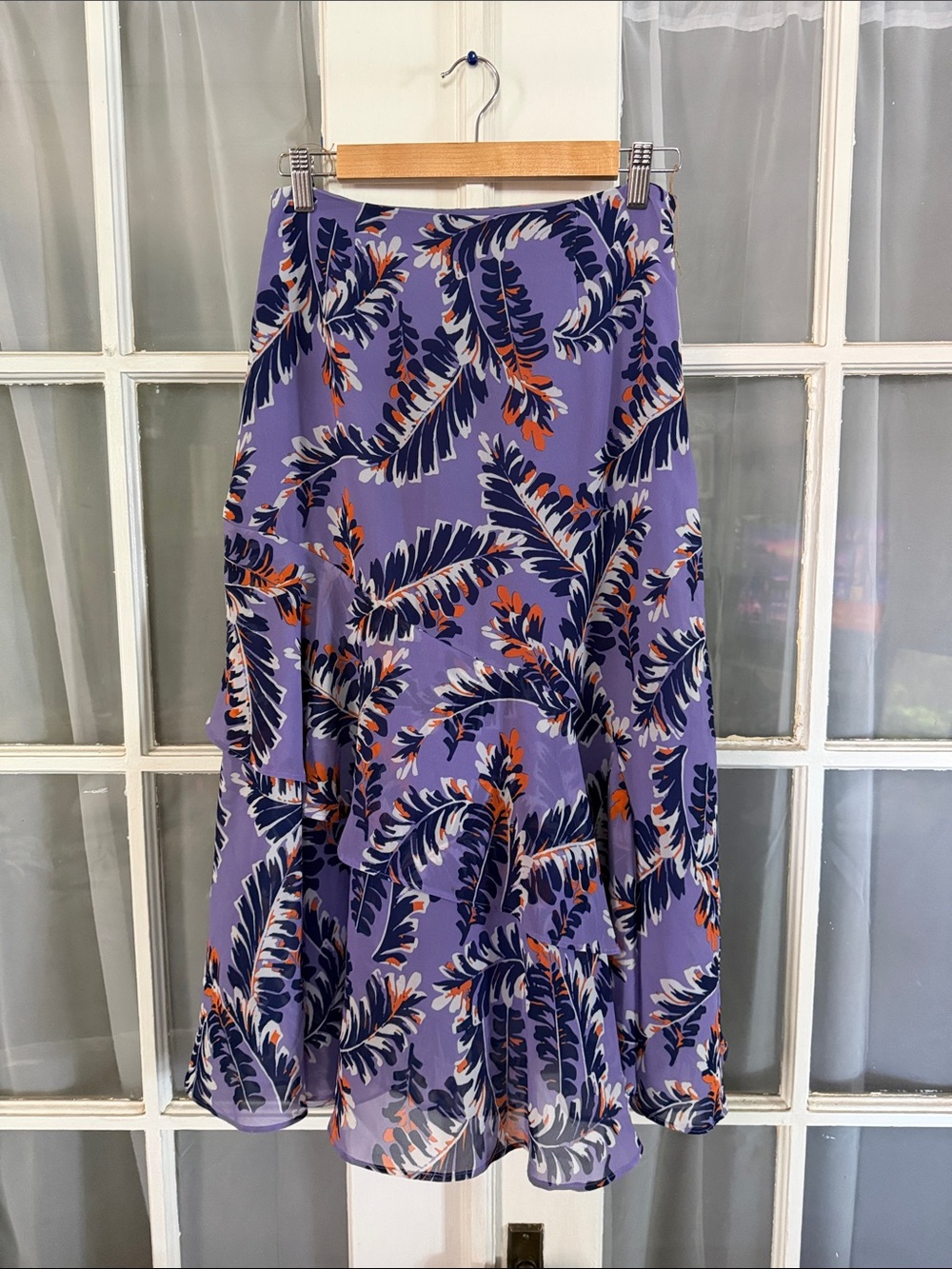 Whistles Boho Purple Floral Print Ruffle Tiered MIdi Skirt Size US 4